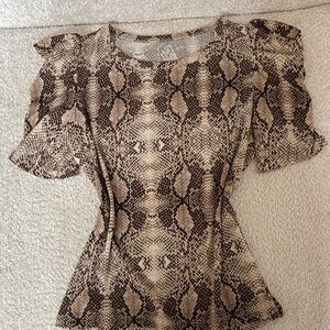 New York & Company Animal Print Blouse with Ruffle Sleeves